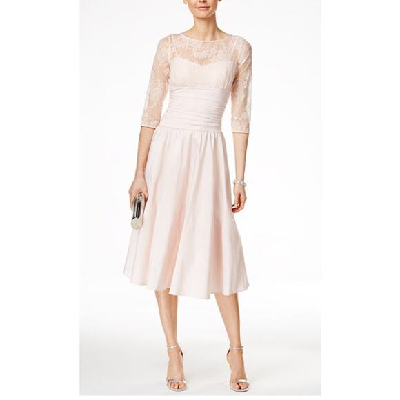 JESSICA HOWARD Midi Ballet Pink Floral Lace Fit and Flare Dress size 10 Wedding - Picture 2 of 9